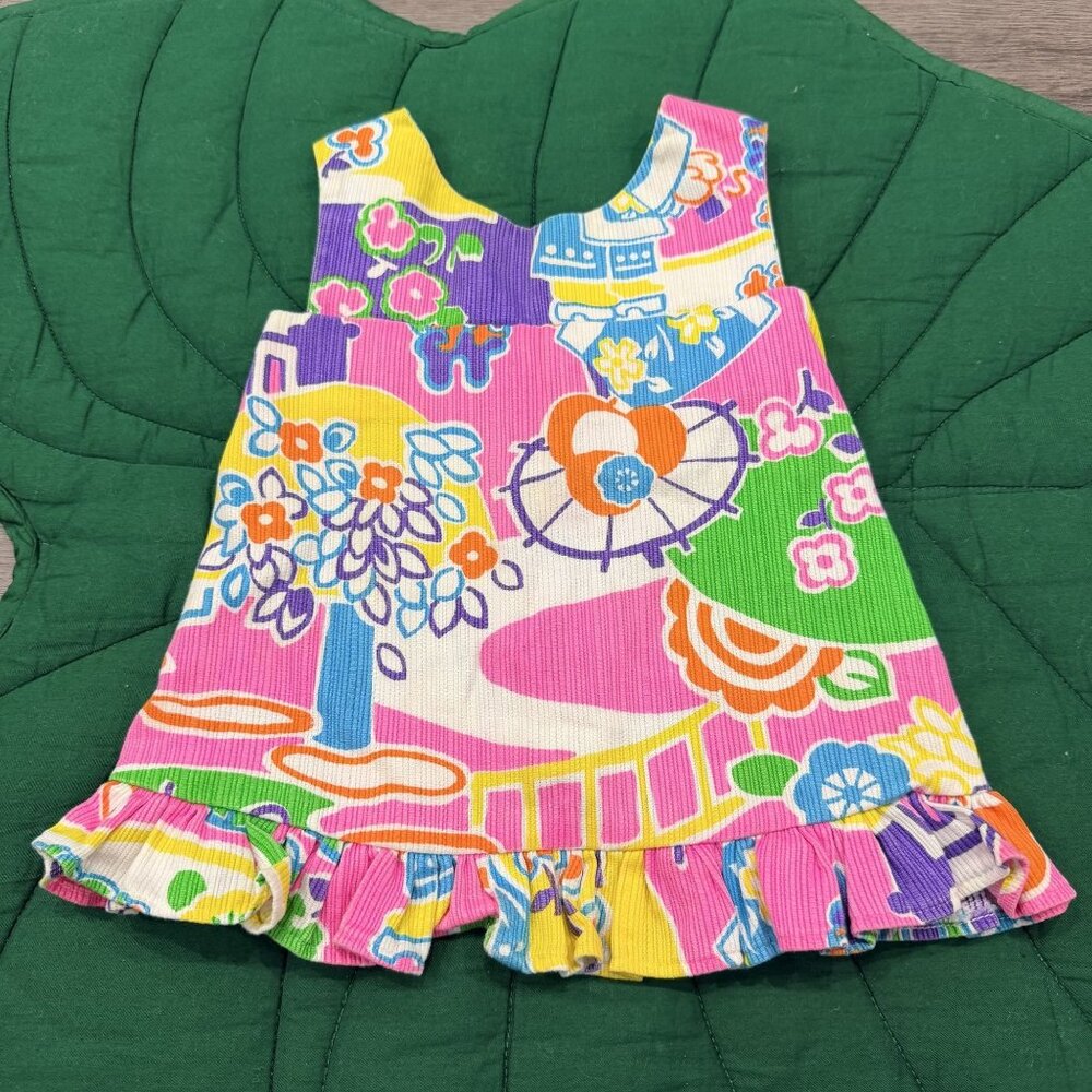 Vintage Kai Nani Hawaii 1Y Colorful Sleeveless Tunic Ruffle Hem